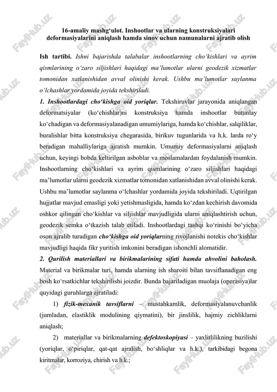 inshootlar va ularning konstruksiyalari deformasiyalarini aniqlash — DOCX