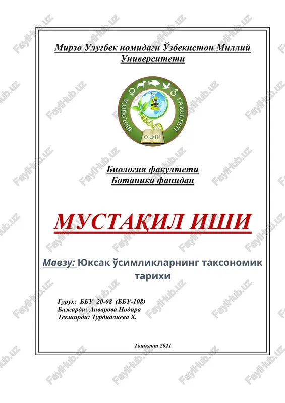 yuksak o`simliklarning taksonomik tarixi — DOC