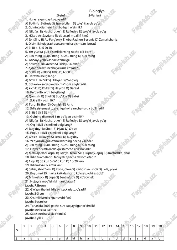 biologiya 5-sinf 2-variant — DOC