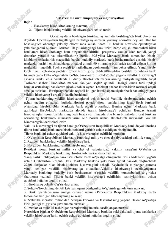 kassirni huquqlari va majburiyatlari — DOCX