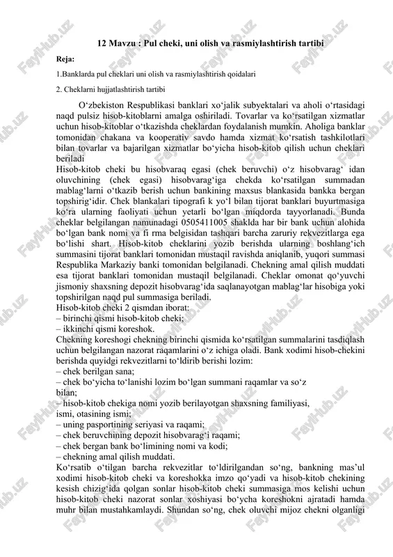 hisob-kitob cheklari — DOCX
