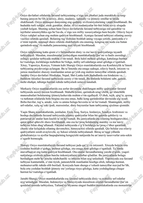 farzand tarbiyasi osiyo davlatlarida — DOCX