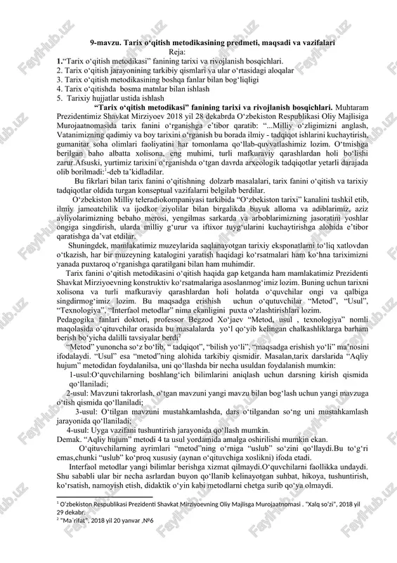 tarix o‘qitish metodikasi — DOCX