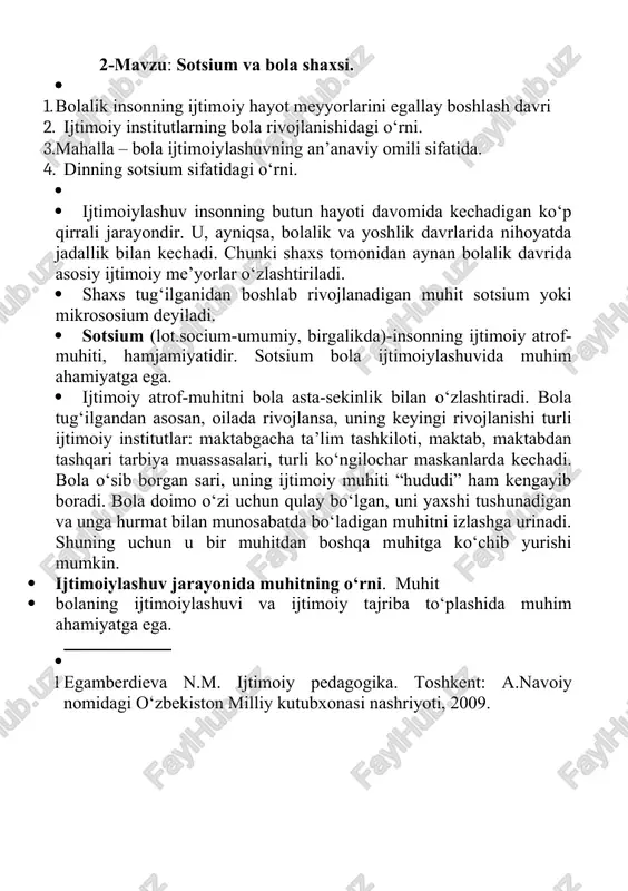 sotsium va bola shaxsi — DOCX