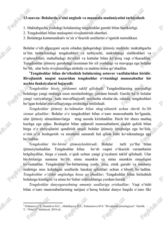 bolalarda o’zini anglash va muomala madaniyatini tarbiyalash — DOCX