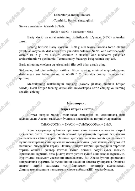 bariyni sintez qilish — DOCX