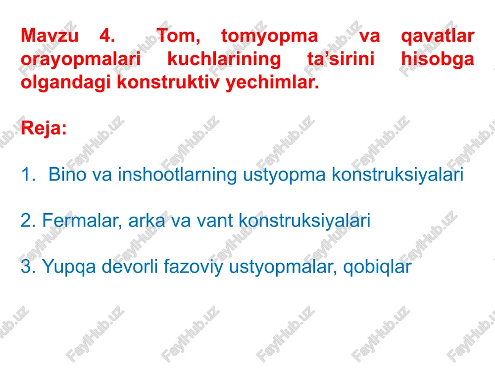 binovainshootlarning ustyopma konstruksiyalari — PPTX