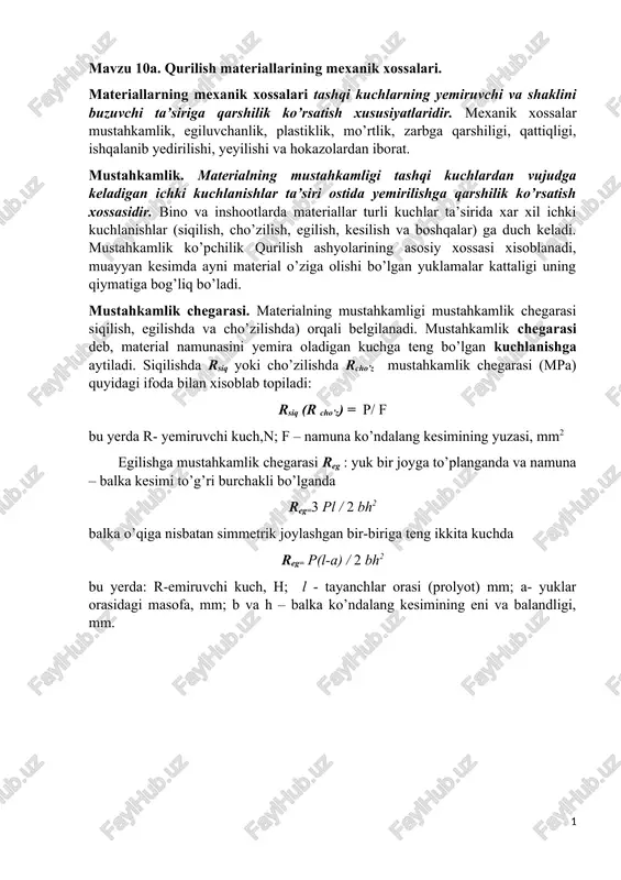 qurilish materiallarining mexanik xossalari — DOCX