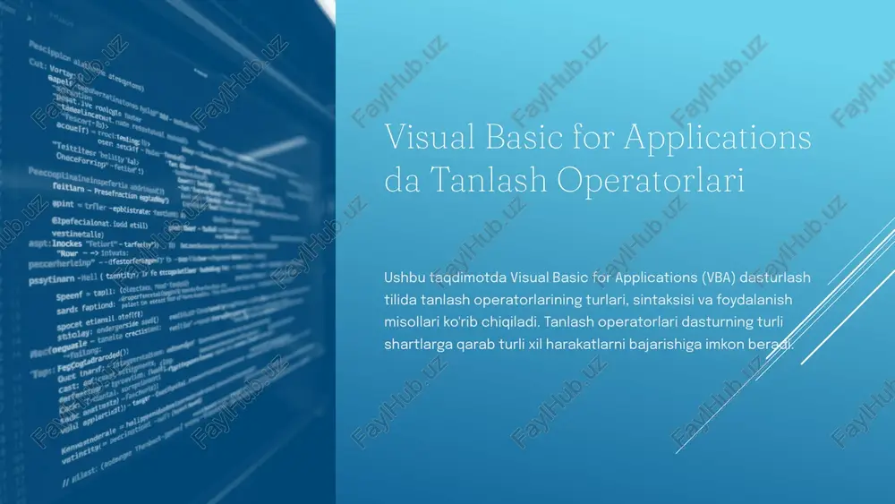 visual basic for applications da tanlash operatorlari — PPTX