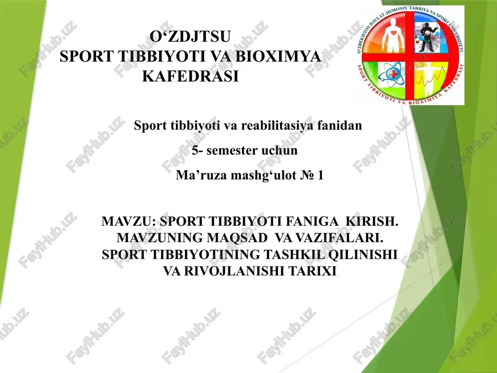 sport tibbiyoti va bioximya — PPTX