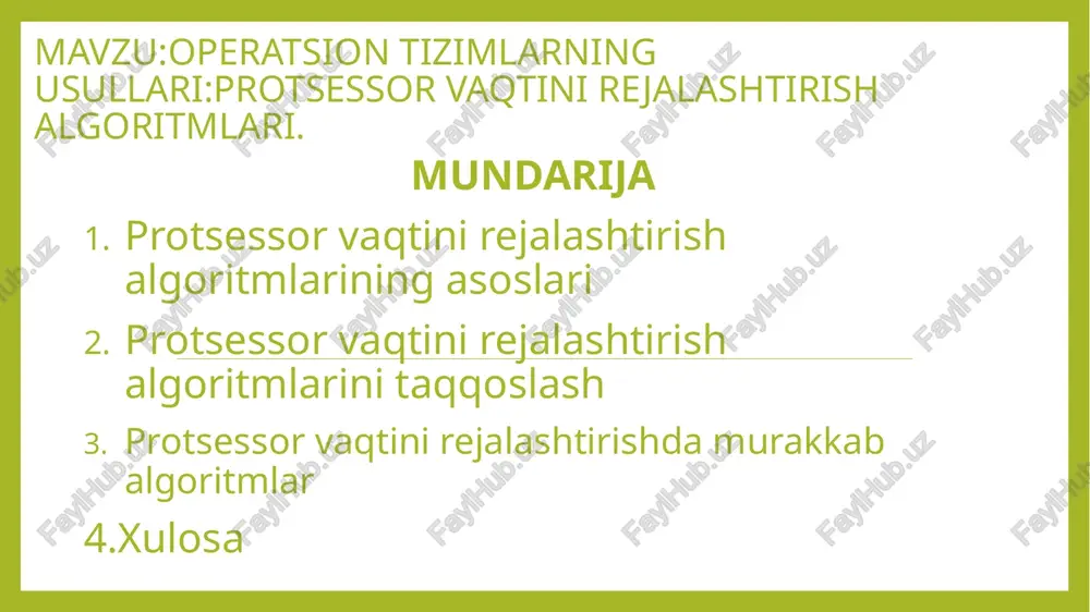 protsessor vaqtini rejalashtirish algoritmlari — PPTX