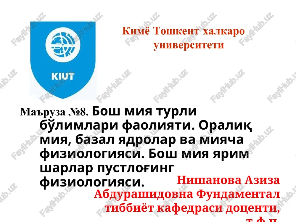 bosh miya turli bo'limlari faoliyati — PPT