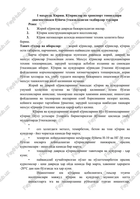 ko'priklar va transport tonnellari diagnostikasi — DOC