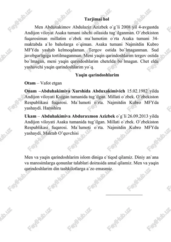 tarjimai hol 9 va 11 sinf lar uchun chqbt na`muna — DOCX