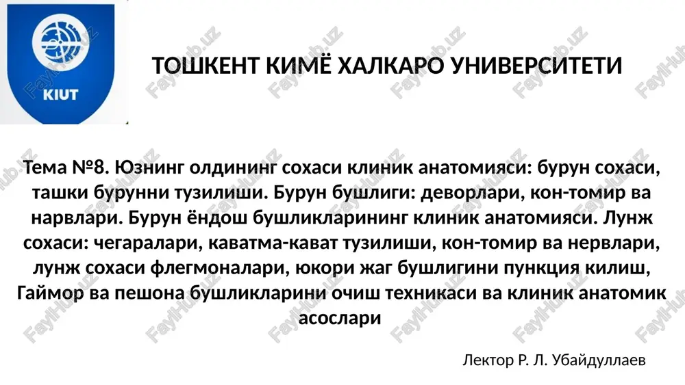 tema №8.yuzningoldingsoxasiklinikanatomiyasi — PPTX