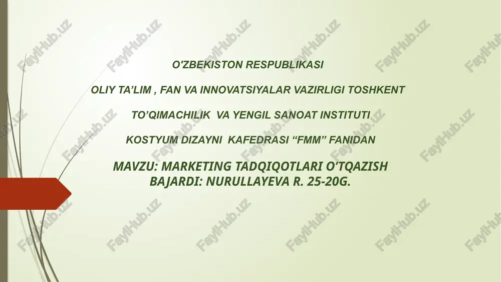 marketing tadqiqotlari o'tqazish — PPTX