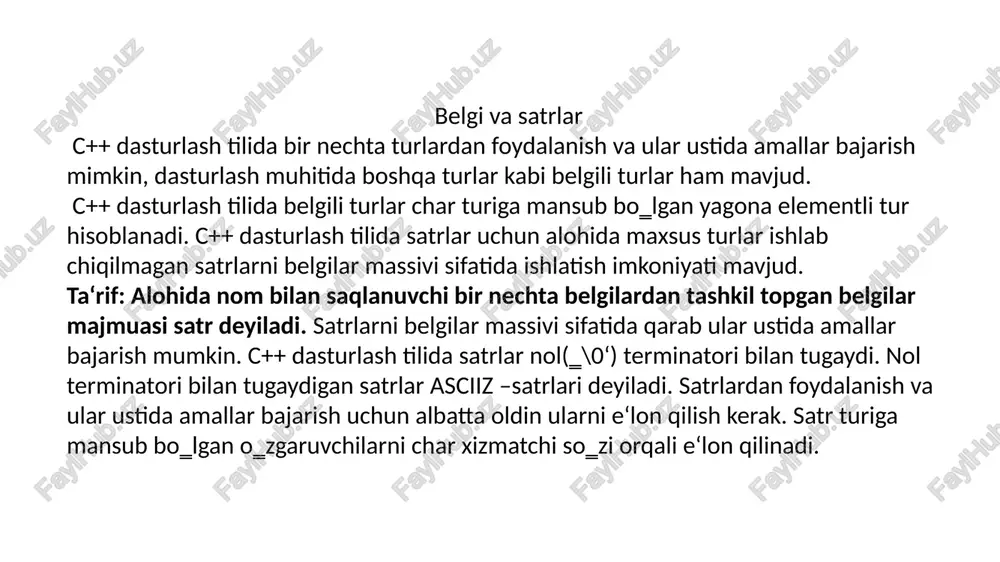 c++ dasturlashtilida belgilaturlar — PPTX