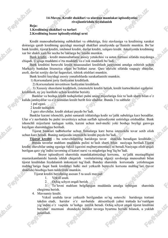 bank kreditlari — DOCX