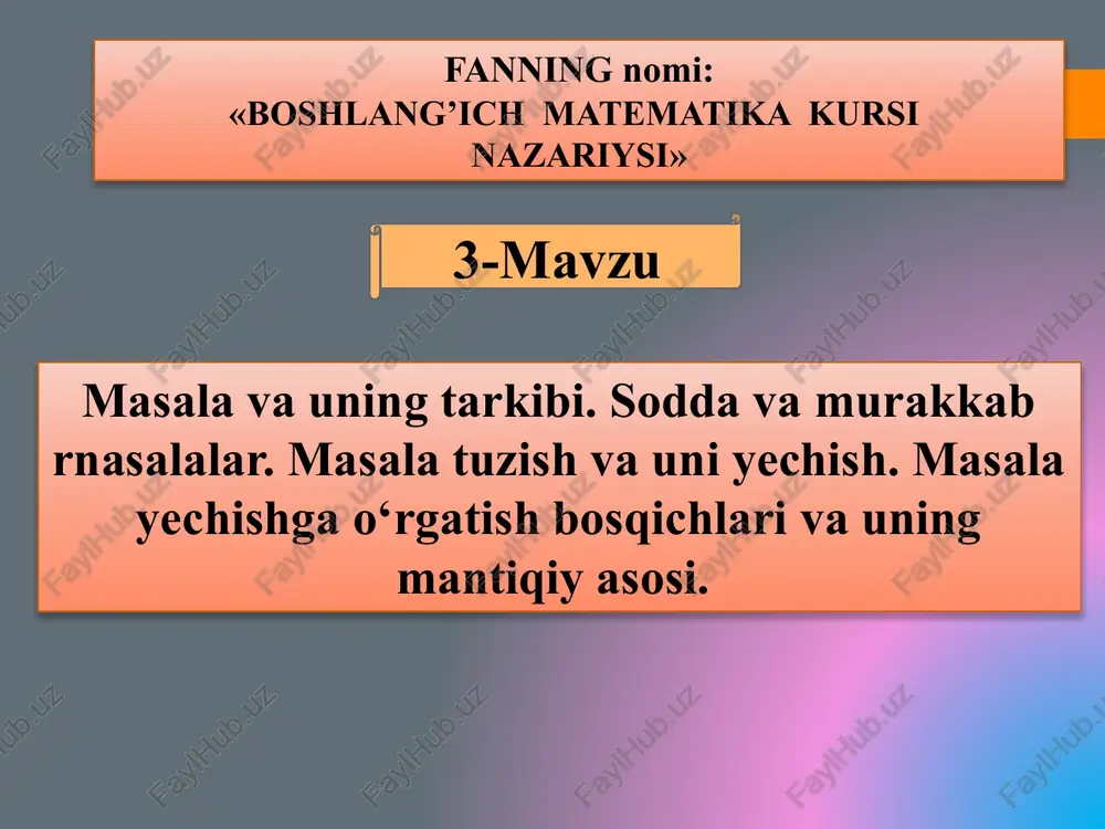 boshlang’ich matematika kursinazariysi — PPTX