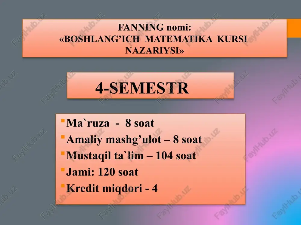 bosqlang'ich matematika kursi nazariyasi — PPTX