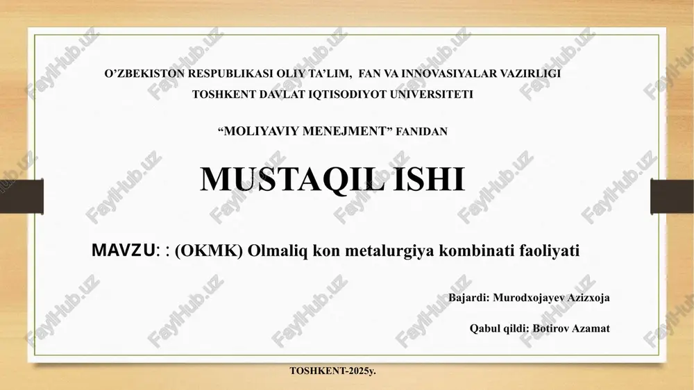 olmaliq kon metallurgiya kombinati — PPTX