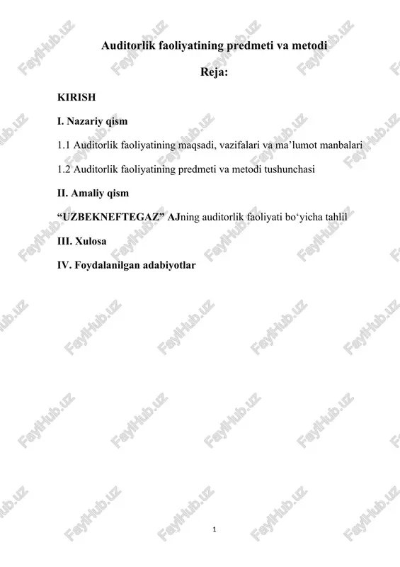auditorlik faoliyatining predmeti va metodi — DOCX