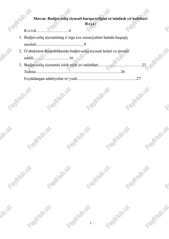 budjet-soliq siyosati barqarorligini ta’minlash yo‘nalishari — DOCX