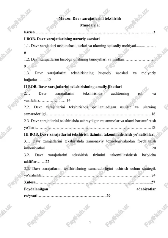 davr xarajatlarini tekshirish — DOCX