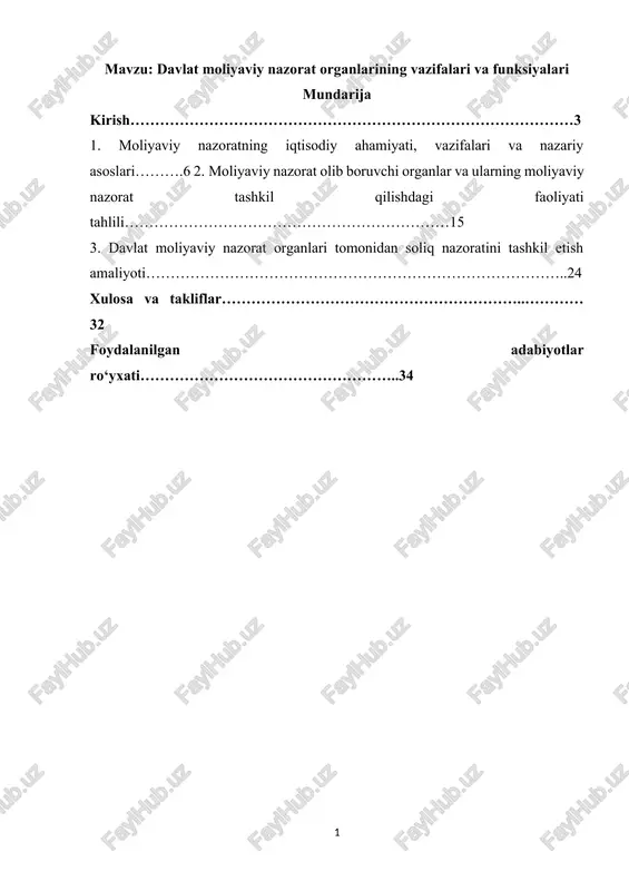 davlat moliyaviy nazorat organlarining vazifalari va funksiyalari — DOCX