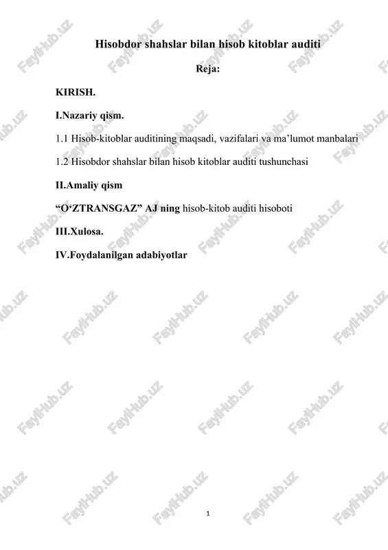 hisobdor shahslar bilan hisob kitoblar auditi — DOCX