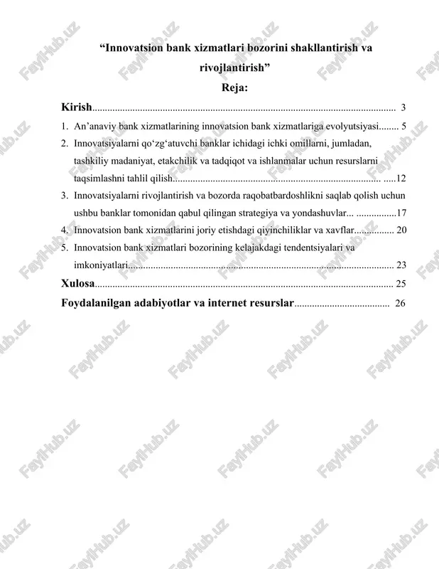 innovatsion bank xizmatlari — DOCX
