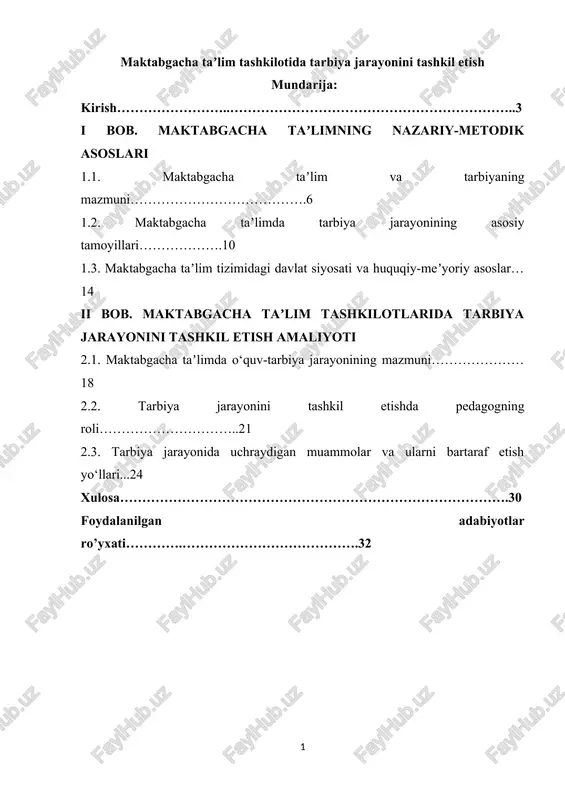 maktabgacha taʼlim tashkil etish — DOCX