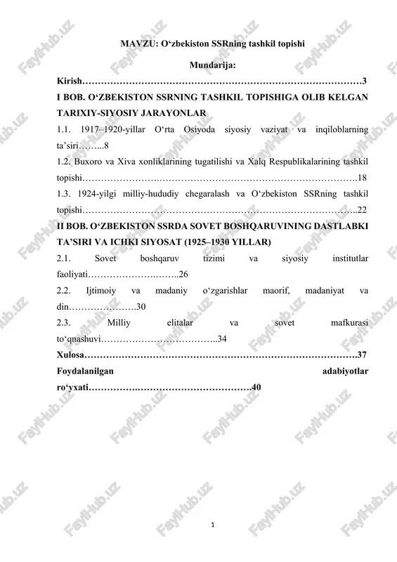 o‘zbekiston ssrning tashkil topishi — DOCX