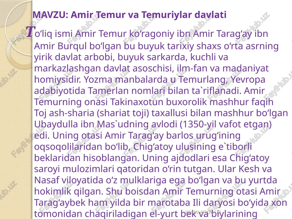 amir temur va temuriylar davlati — PPTX