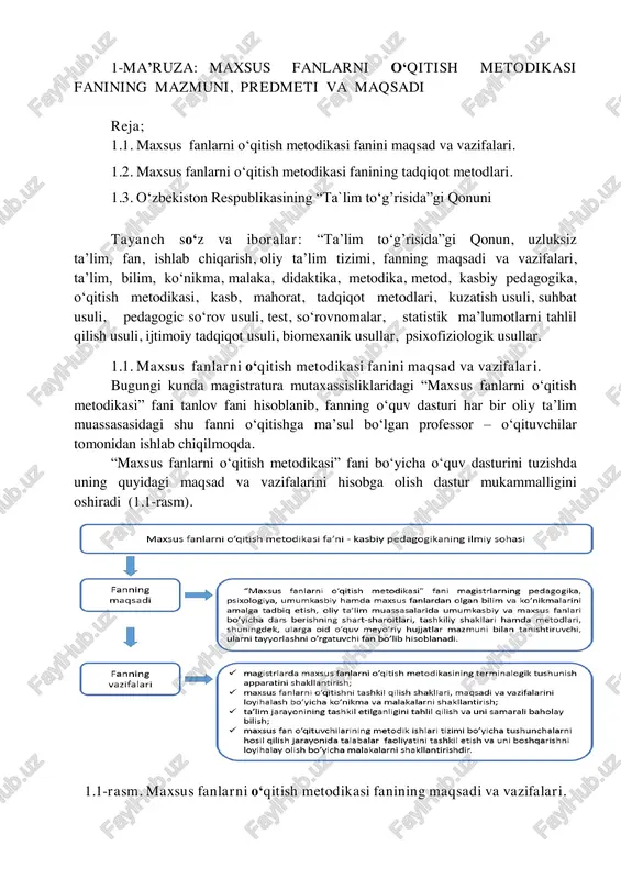 ma’ruza: maxsus fanlarni o‘qitish metodikasi — PDF