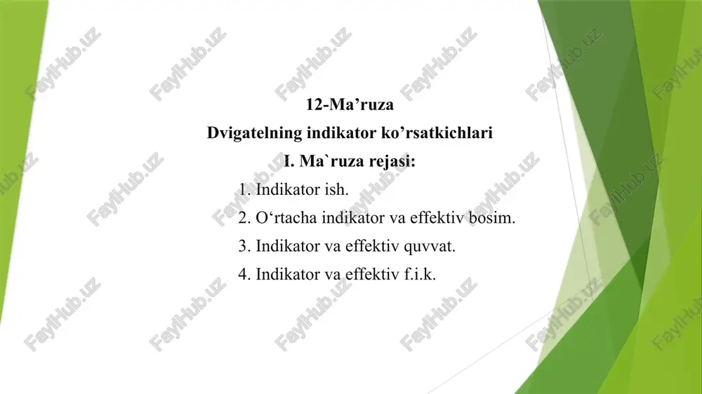 dvigatelning idikator ko'rsatkichlari — PPTX