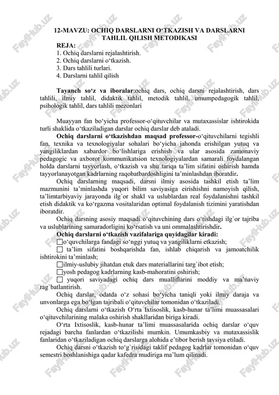 ochiq darslarni o‘tkazish va darslarni — PDF