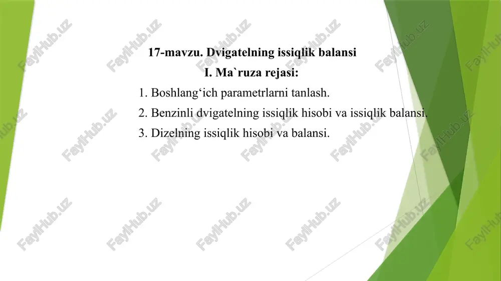 dvigatelning issiqlik balansi — PPTX