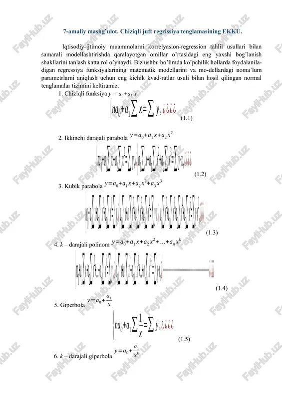 chiziqli juft regrissiya tenglamasi — DOCX