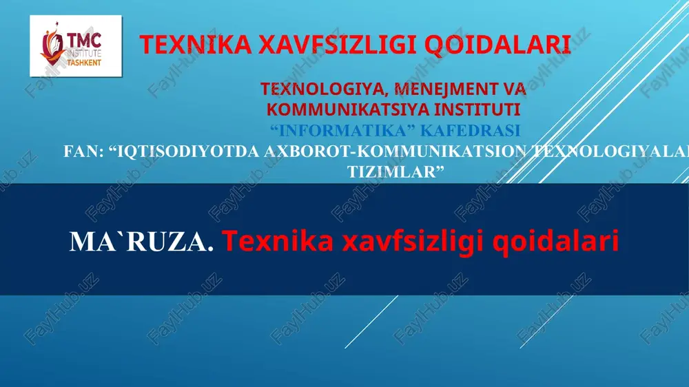 texnika xavfsizligi qoidalari — PPT