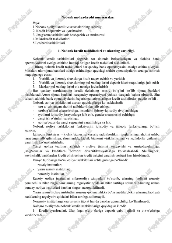 nobank molıya-kredıt muassasaları — DOCX