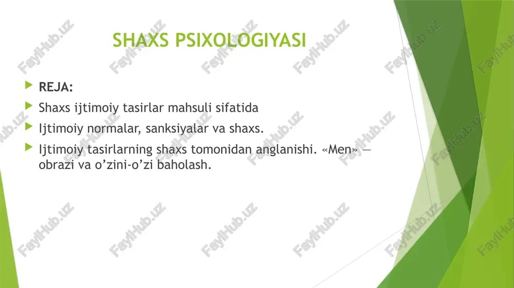 shaxs psixologiyasi — PPTX