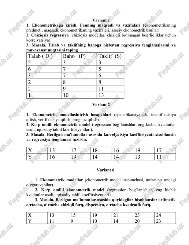 ekonometrikaga kirish — DOCX