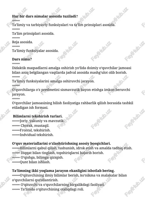 har bir dars nimalar asosida tuziladi? — DOCX