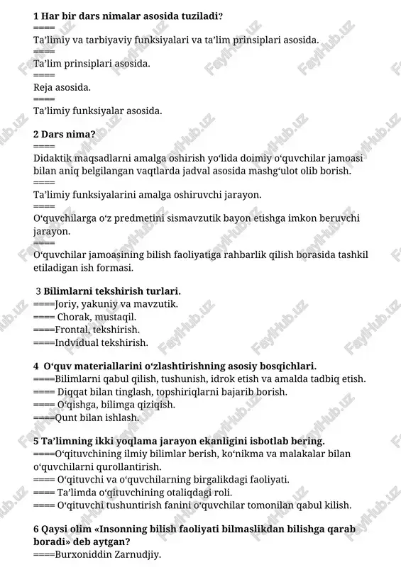 bilimlarni tekshirish turlari — DOCX