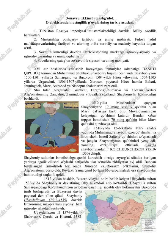 o‘zbekistonda mustaqillik g‘oyalarining tarixiy asoslari — DOC