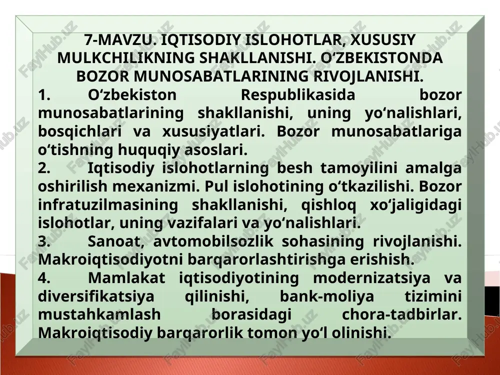 iqtisodiy islohotlar, xususiy mulkchilikning shakllanishi — PPT