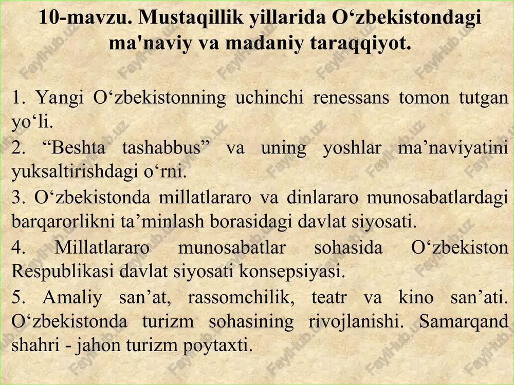 o'zbekistondagi ma'naviy va madaniy taraqqiyot — PPT
