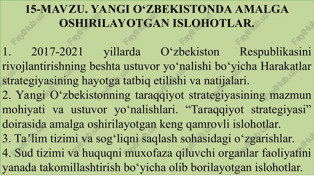 yangi o‘zbekistonda amalga oshirilayotgan islohotlar — PPT