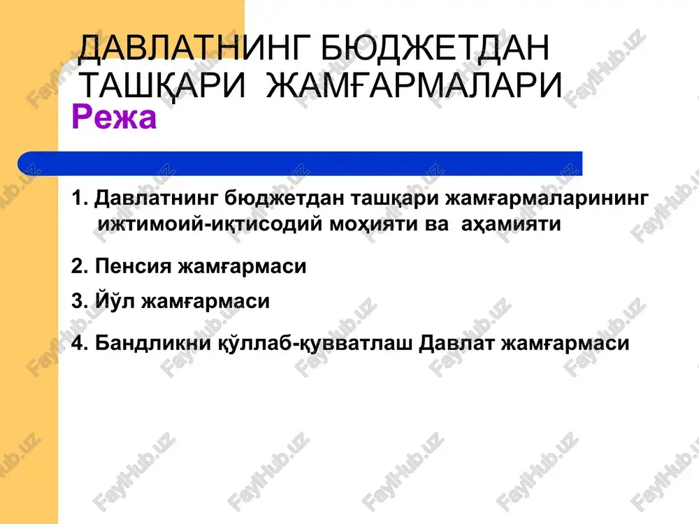 davlatning byudjetdan tashqari jamg'armalari — PPT